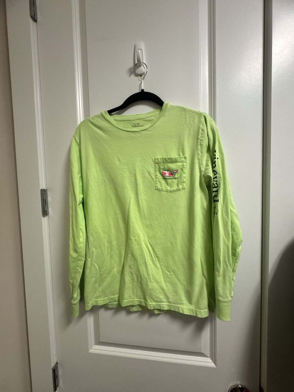 Vineyard Vines LS Pocket Tee, Lime Green with Palm Tree Whale Print, Y XL (18)